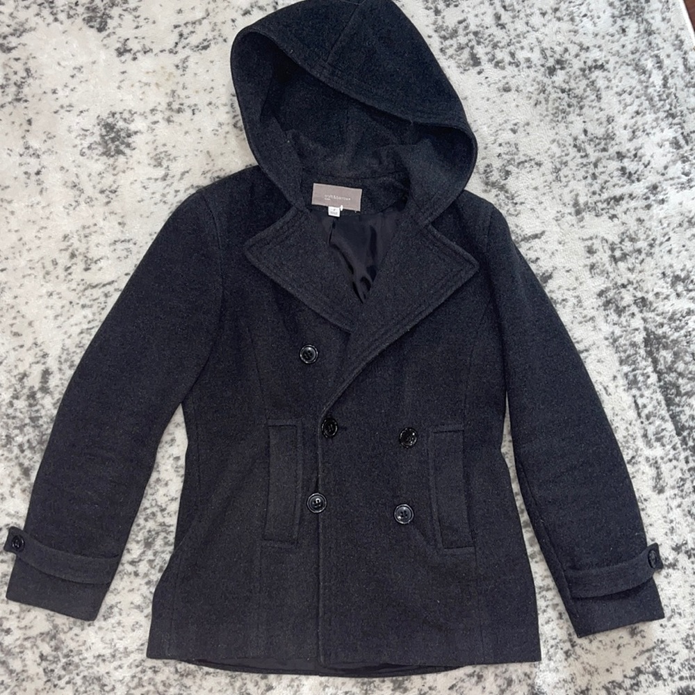 Women’s Charcoal button down peacoat.